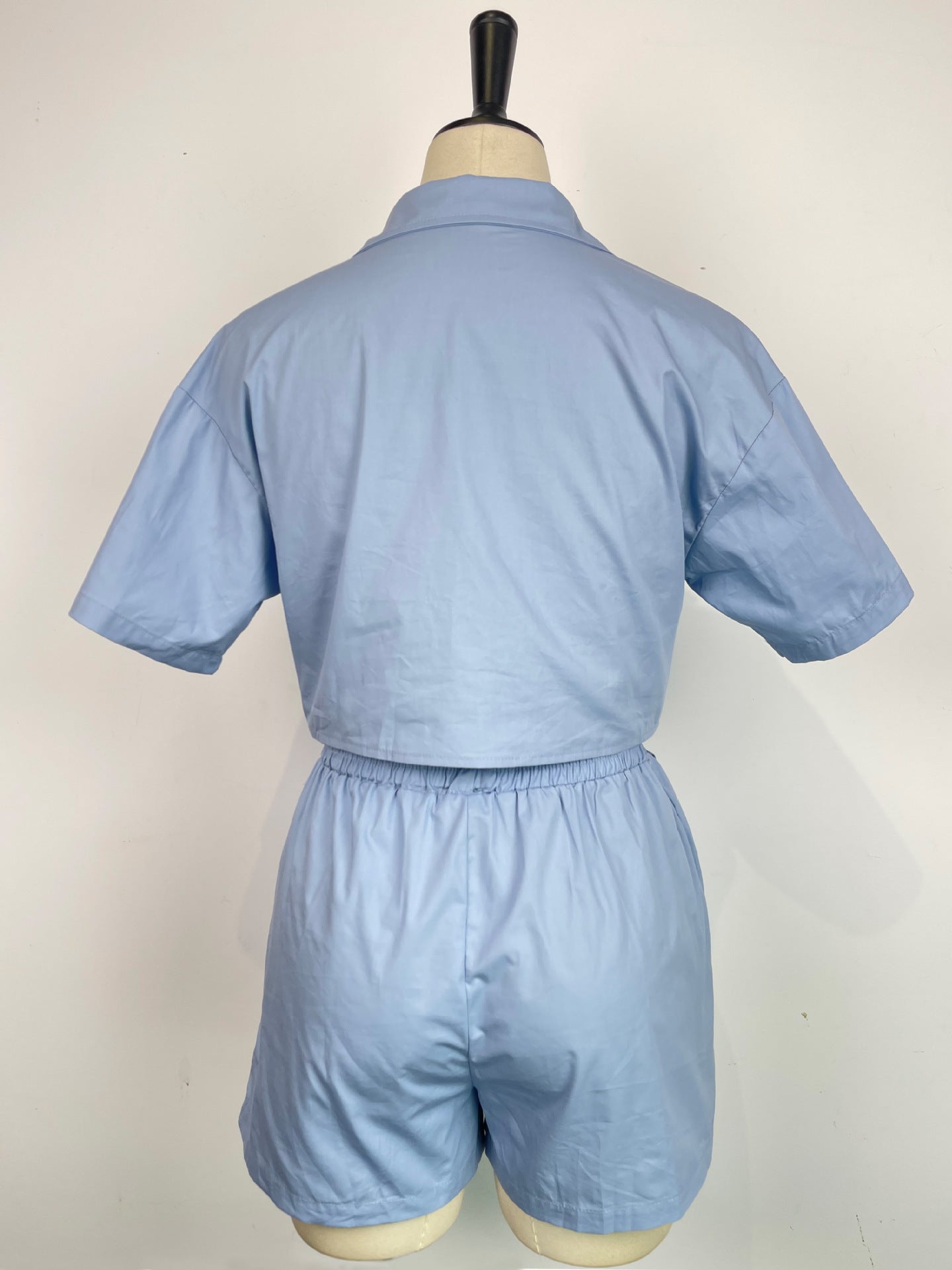 Ladies Short Sleeve Shirt Set Elastic Pocket Shorts Two-Piece Set 17