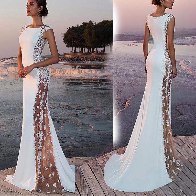 Lace Patchwork Long Dress Holidays Sexy Hollow Women Evening Dress