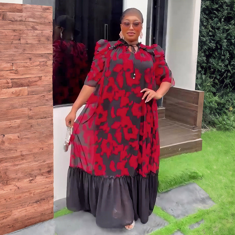 Plus Size African Women Chiffon Print Dress 3