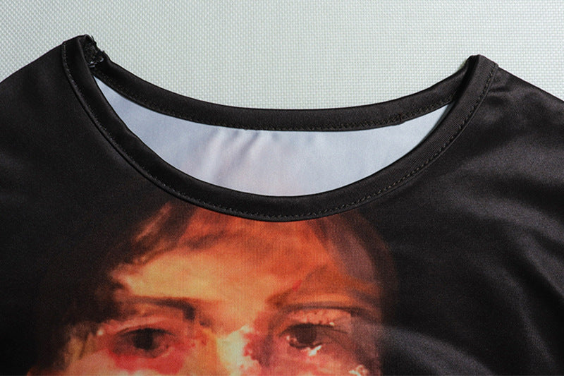 Digital Print Round Neck Top Maxi Skirt Two-Piece Set 16