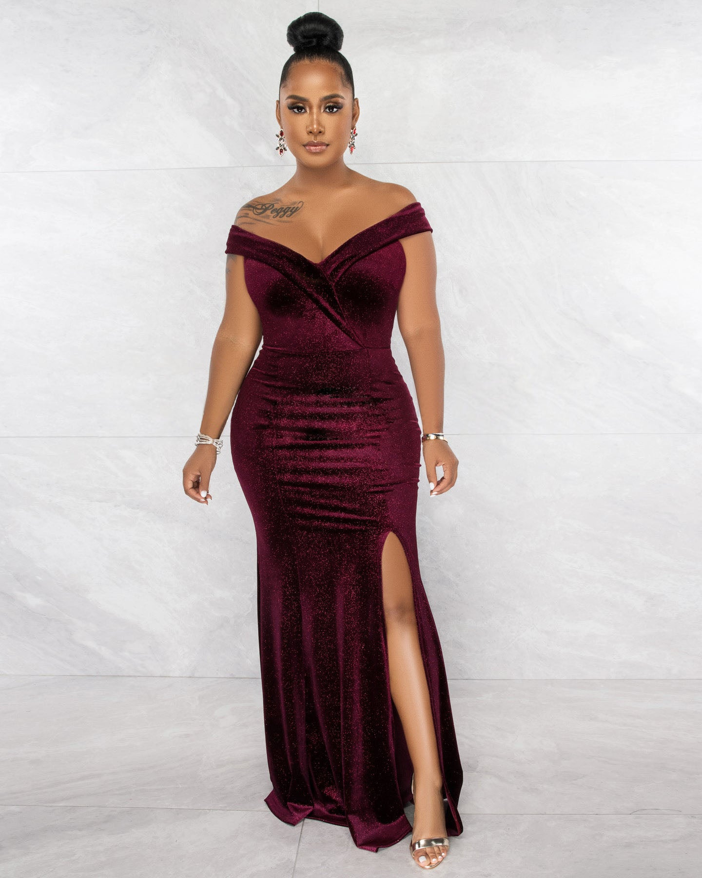 Women Elegant Short Sleeve Slit Evening Dress 3