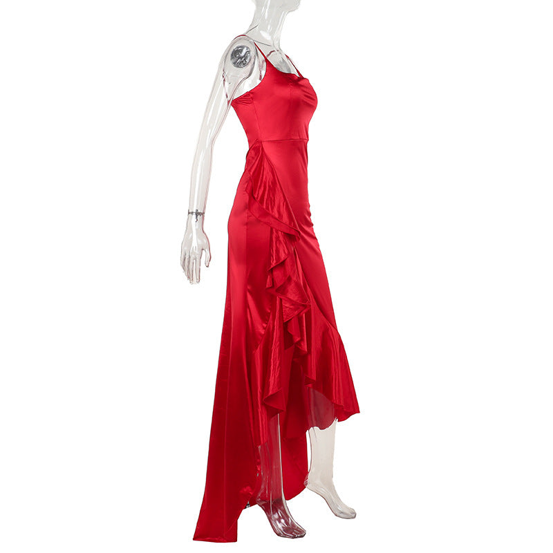 Summer Style Sexy Chic Strap Ruffle Slit Evening Dress 7