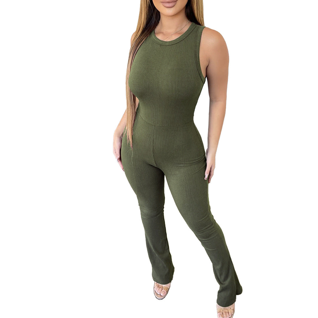 Women's comfortable sleeveless zipper slim high waist Jumpsuit 14