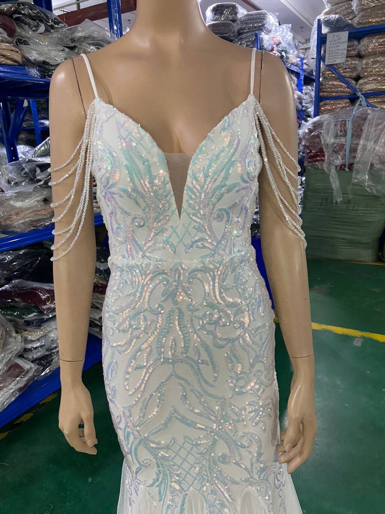 Women beaded mesh evening dress 20