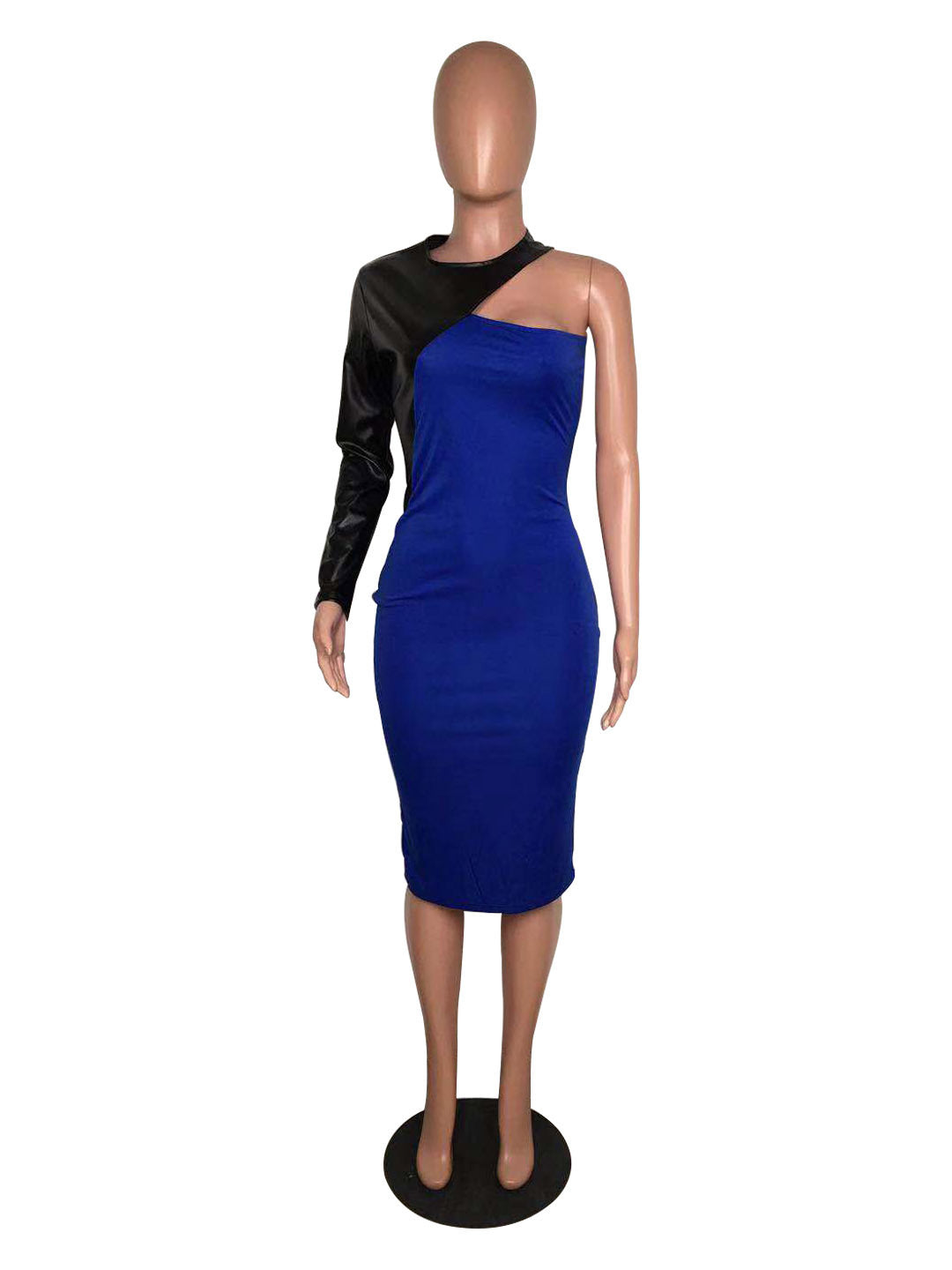 Women Sexy Pu Leather Patchwork Long Sleeve Dress 30