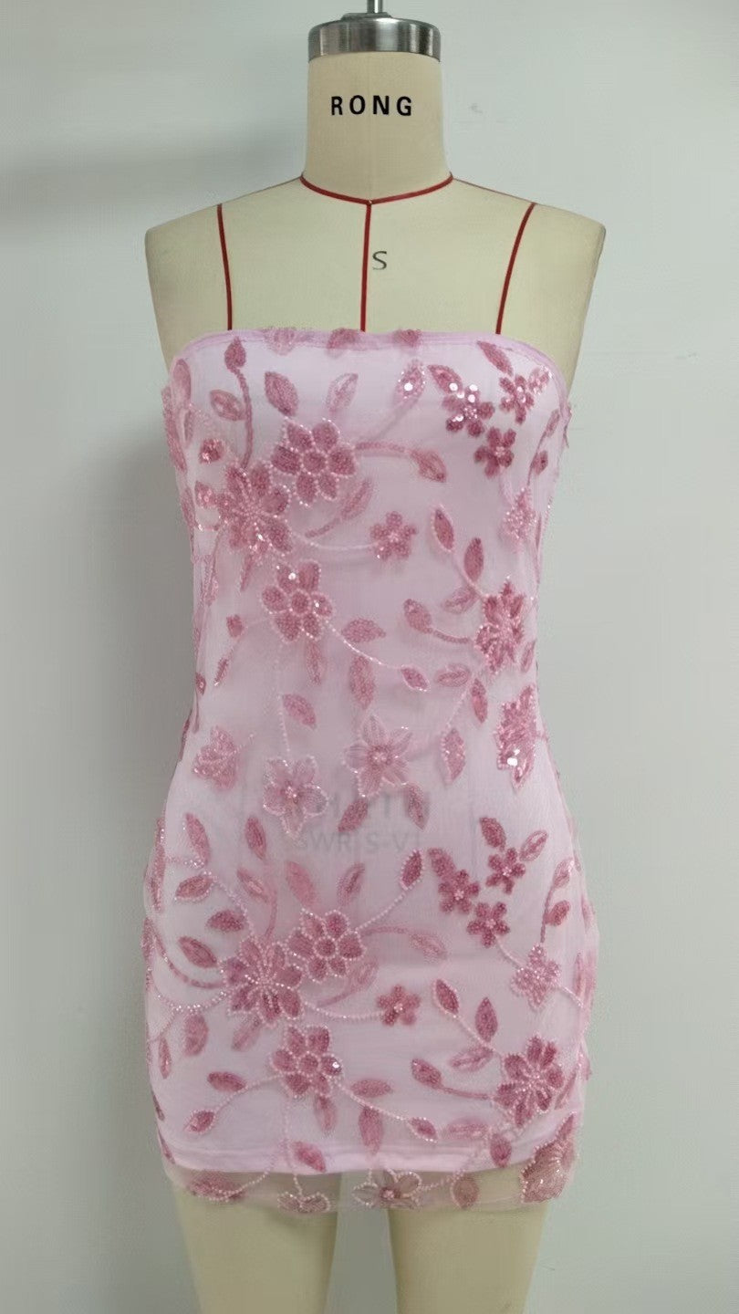 Women's Summer Strapless Sequin Bodycon Short Dress 36