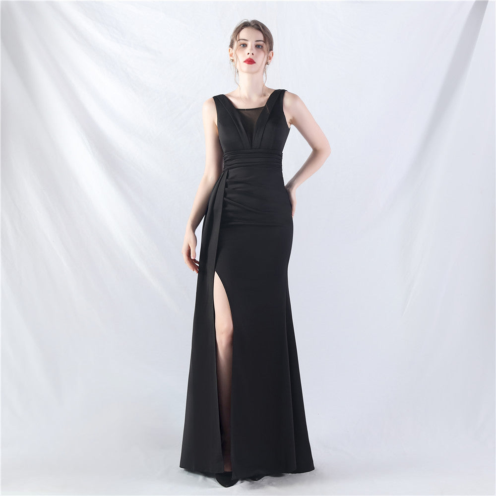Women Pleated Satin Evening Dress 10