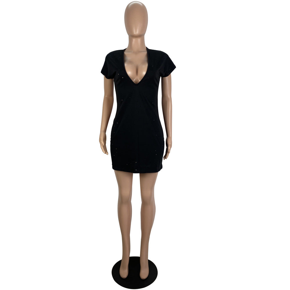 Trendy Women'S Clothing Sexy V-Neck Low Cut Irregular Ripped T-Shirt Dress 10