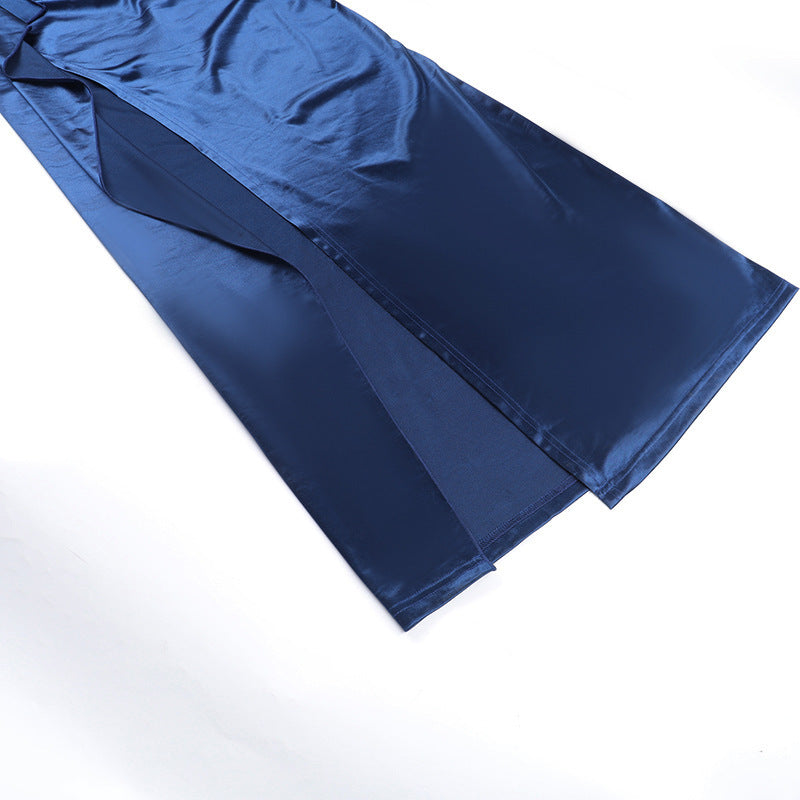 Women autumn sexy pleated slit Dress 16