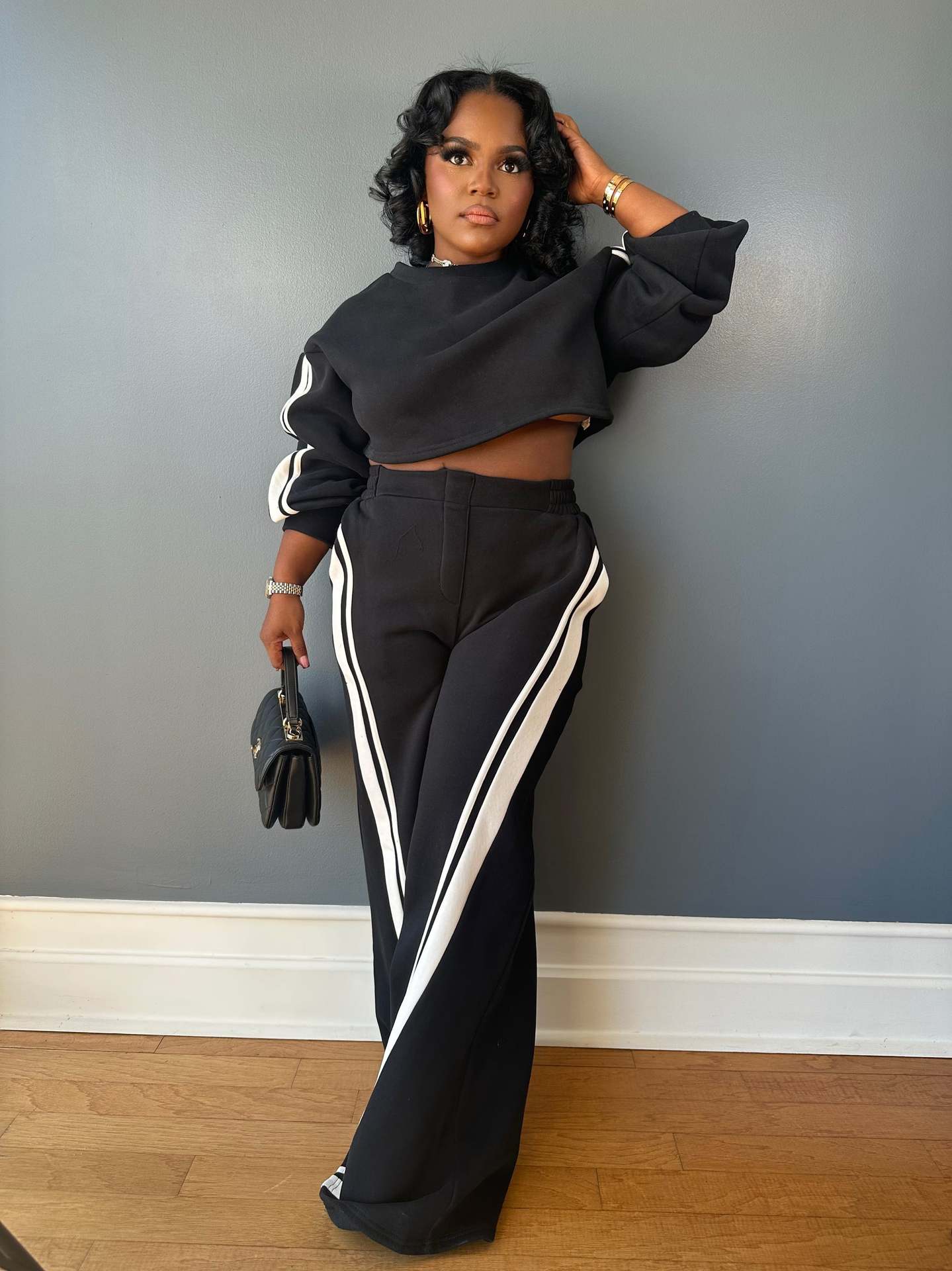 Women Striped Top and Pants Two Piece Set