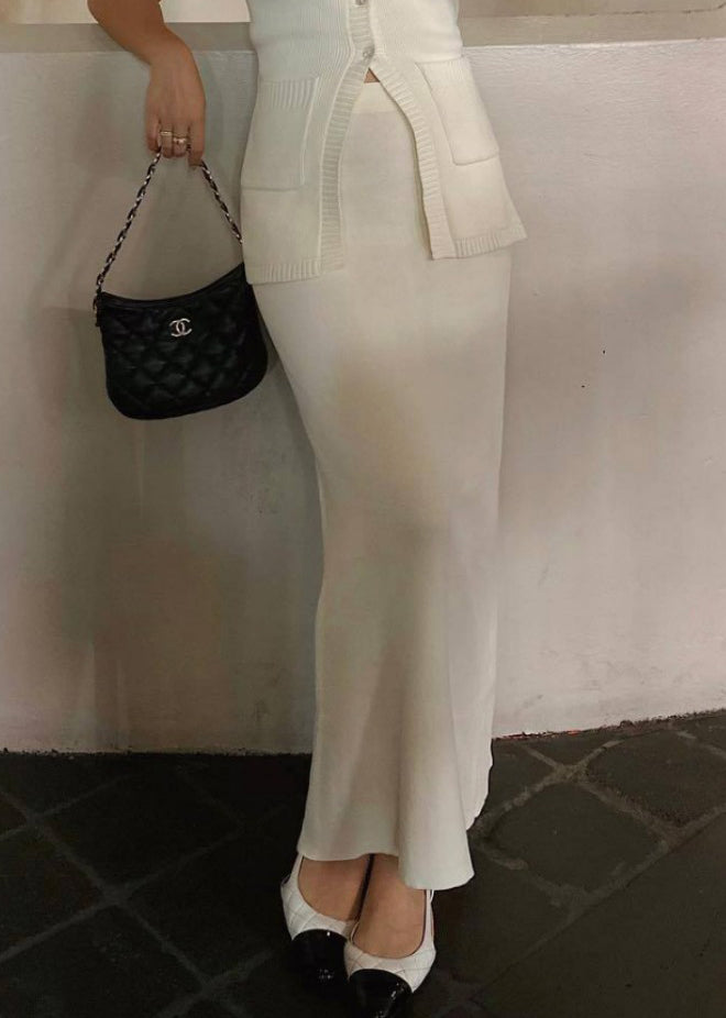 Women Sleeveless Pocket Knitting Vest and Slit Skirt Two Piece Set 7