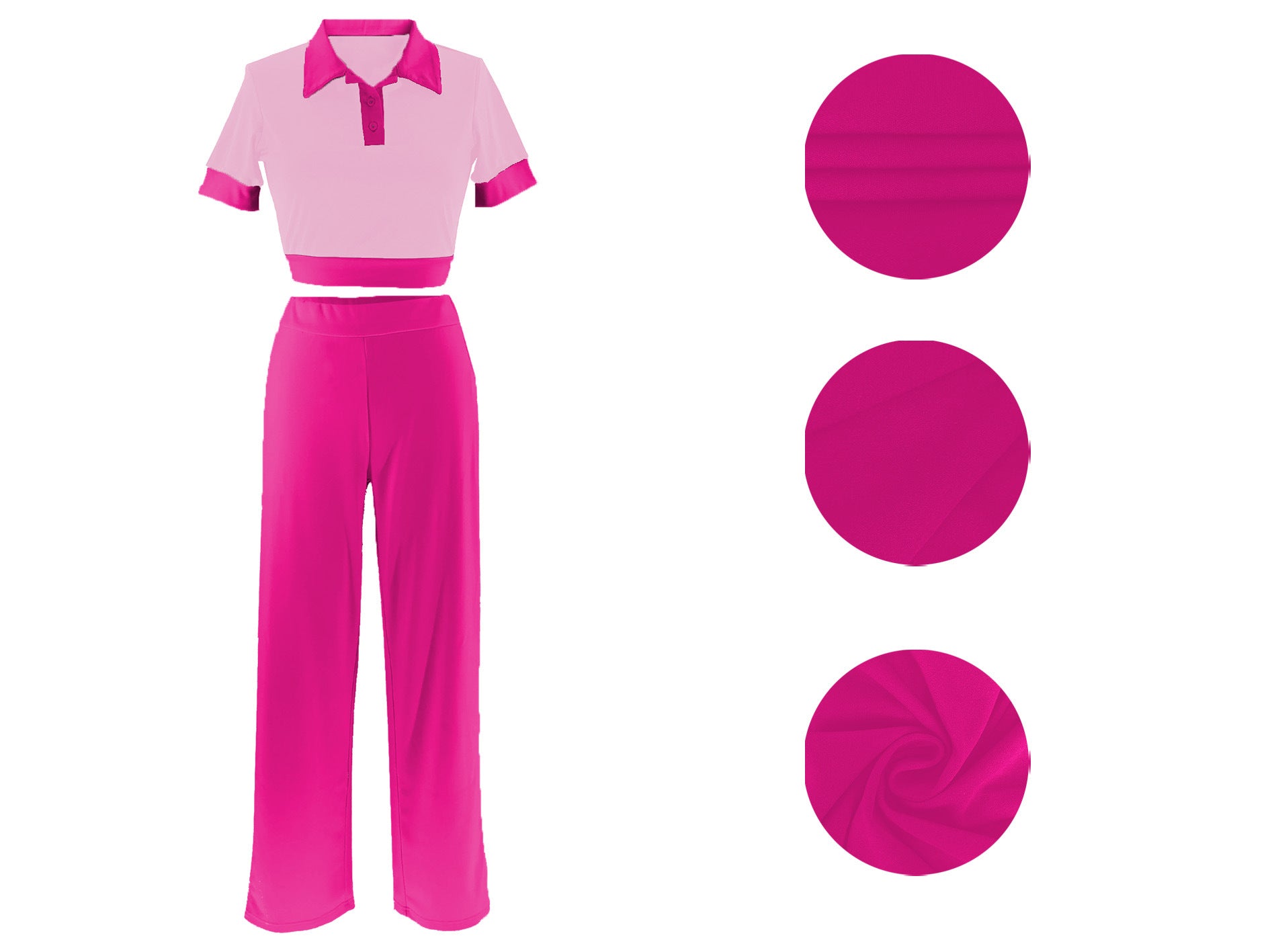 Women's Summer Patchwork Contrast Color Turndown Collar Short Sleeve Top Wide Leg Pants Fashion Two Piece Set 21