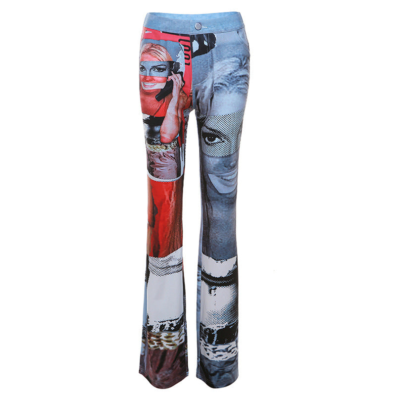 Fall Women Print Style Straight Casual Pants 7