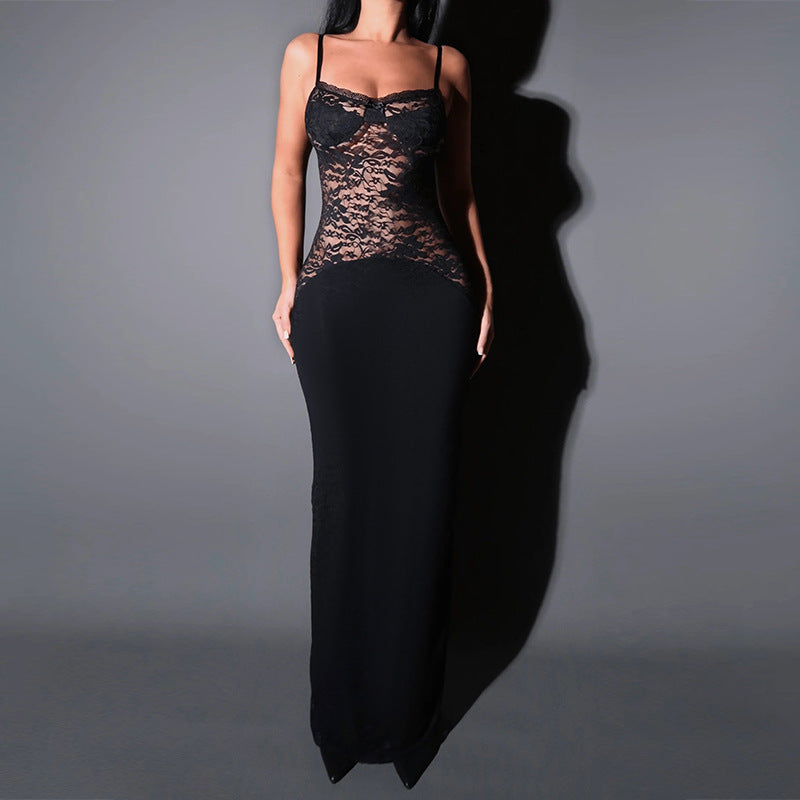 Women Suspender Lace Sexy Elegant Backless Dress 3