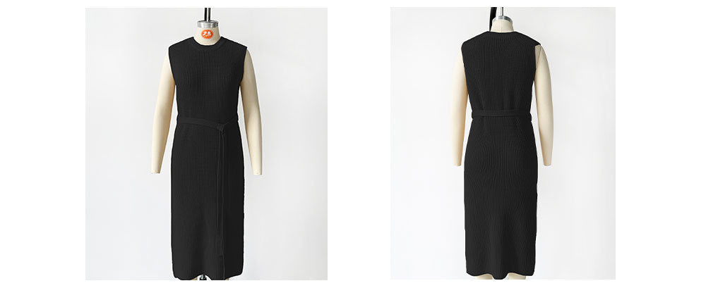 Spring Spring Solid Color Round Neck  Slit  Fashion Knitting Dress 18