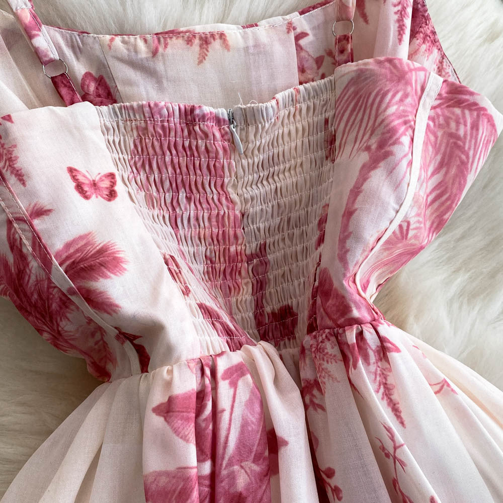 Women's Summer Printed Strap Elegant Slim Waist Long Dress 16