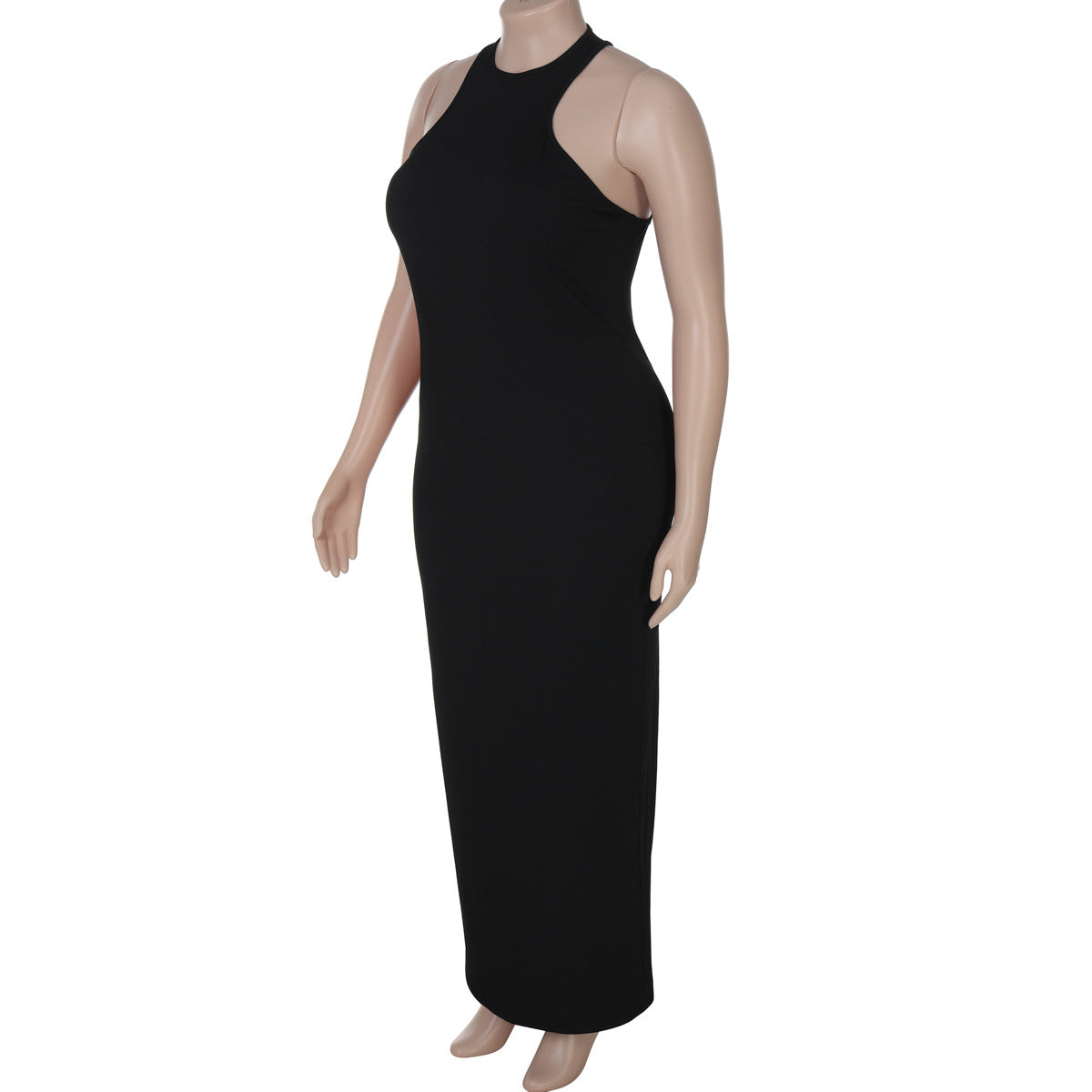 Plus Size Women's Summer Sexy Round Neck Solid Color Sleeveless Bodycon Dress 6