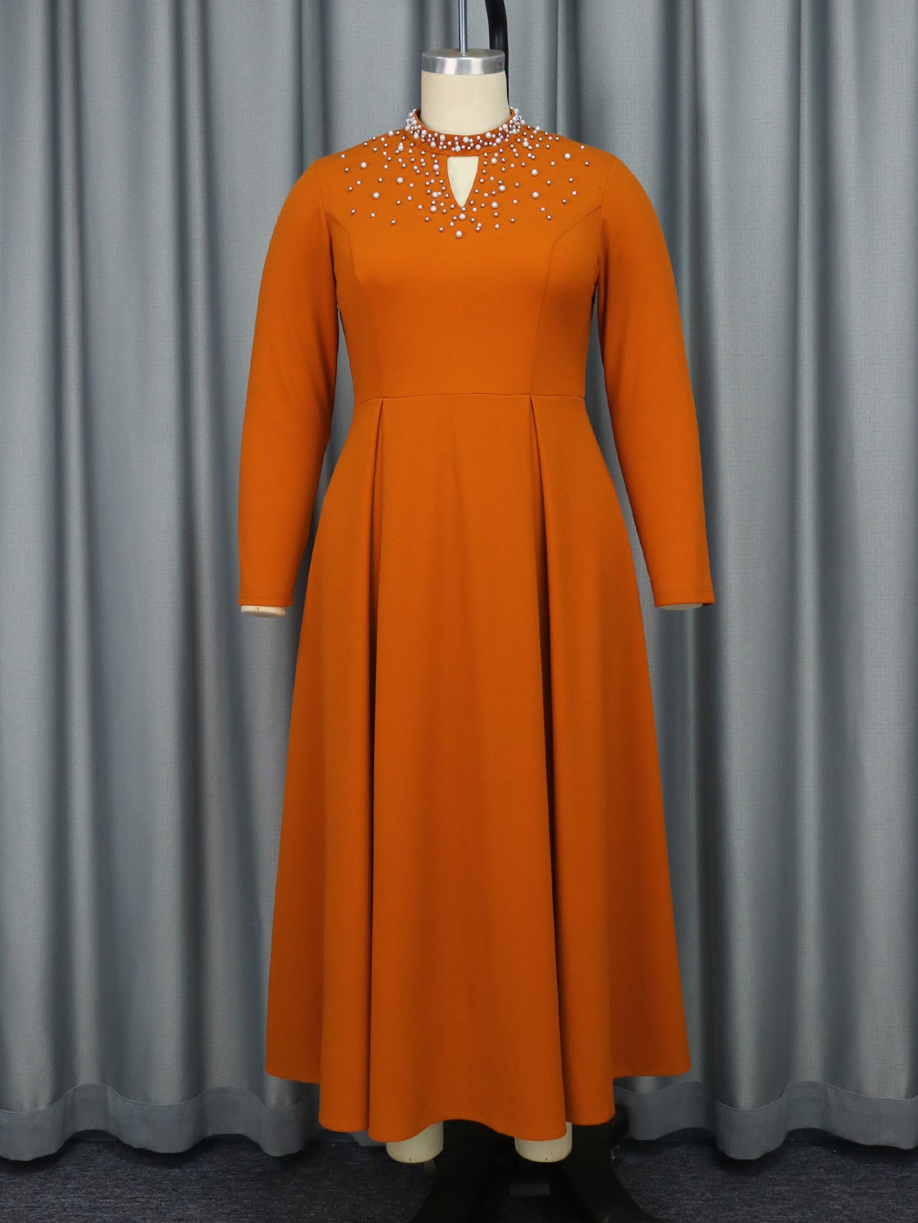 Women's Fashion High Neck A-Line Elegant Beaded Dress 9