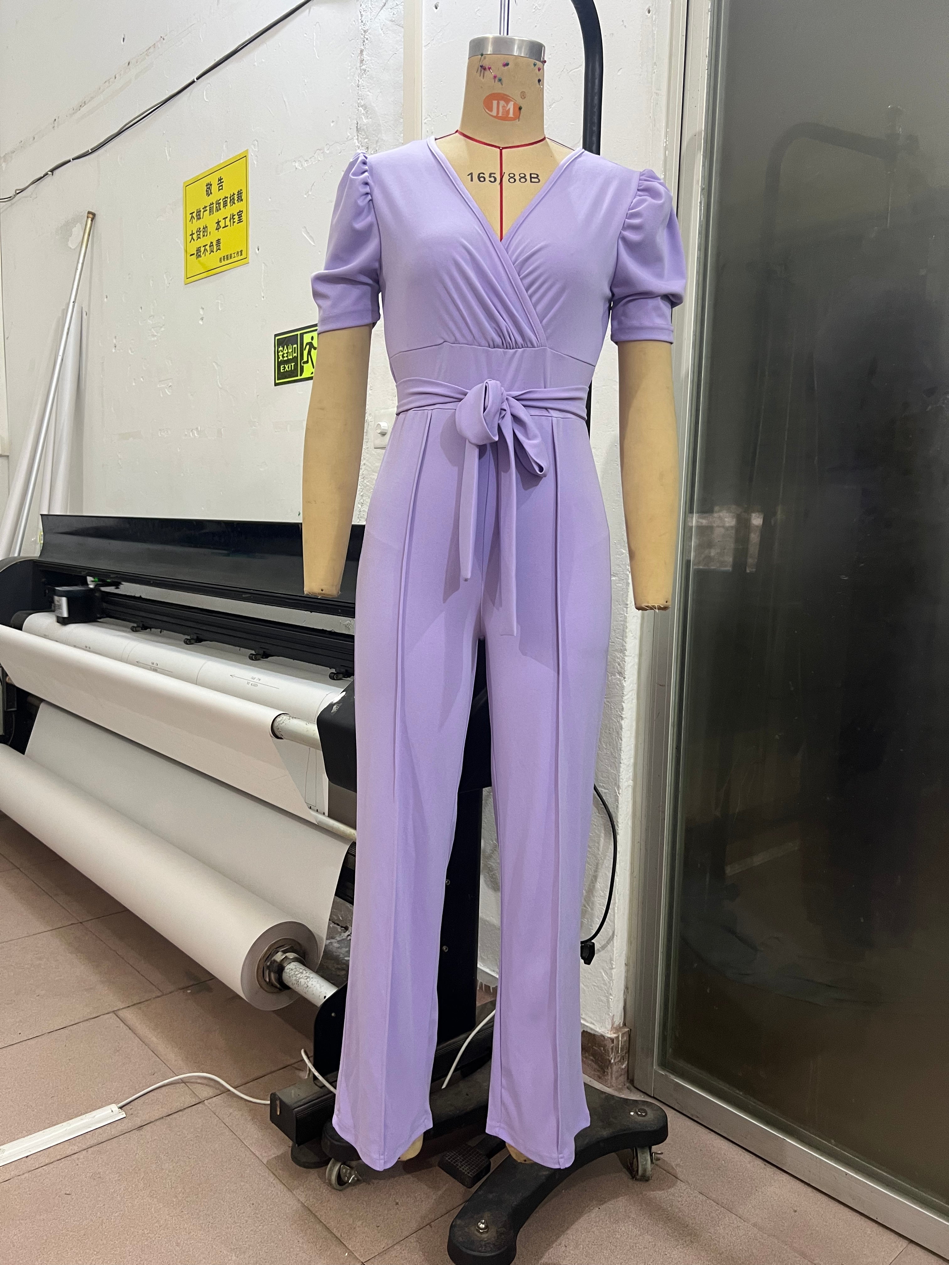 Women V-neck Chic Short Sleeve Jumpsuit 4