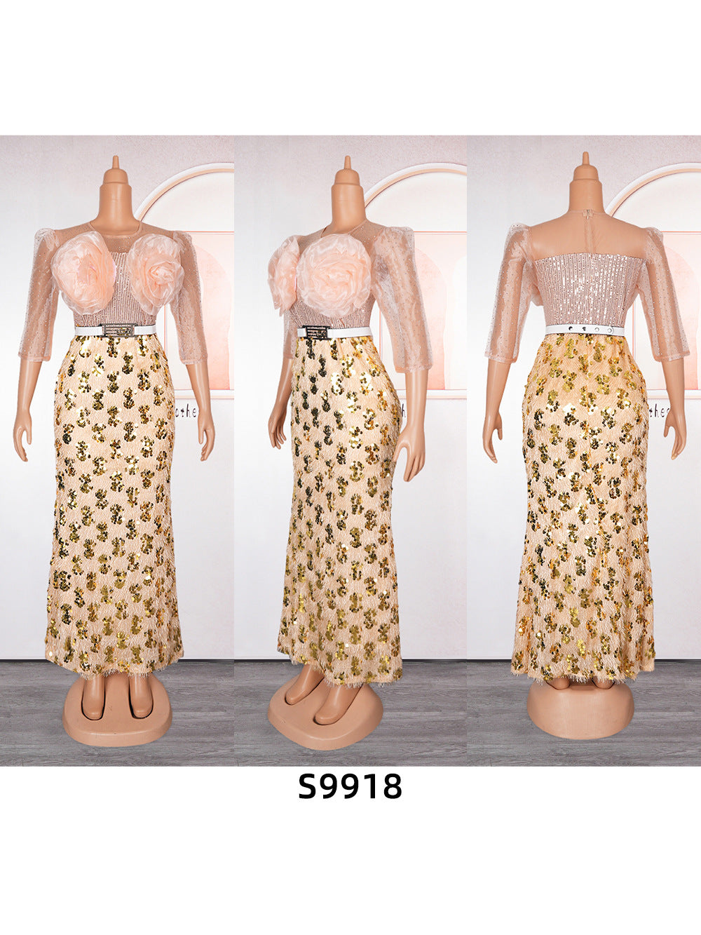 Plus Size Women African Formal Party Party Patchwork Sequin Flower Dress 8