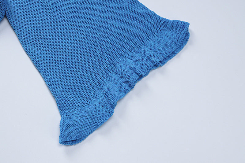 Winter Sexy Knitting Tie Low Back Bell Bottom Long Sleeve Solid Color Dress 19