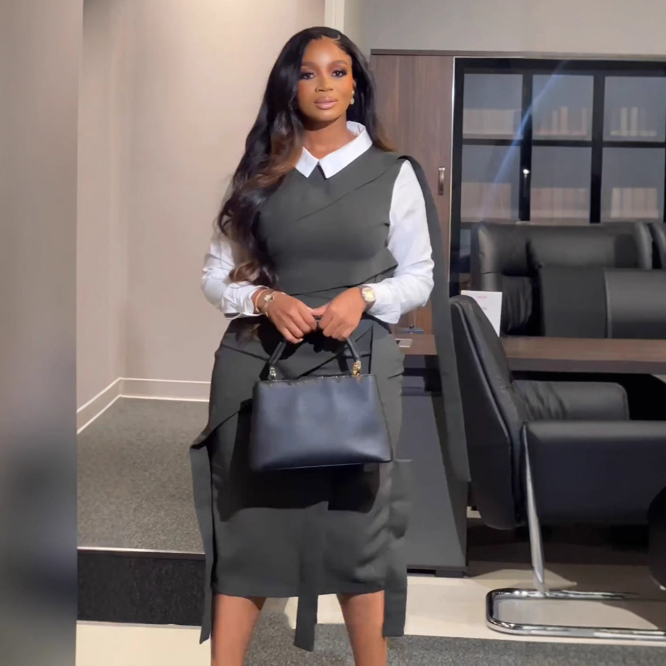 Women patchwork contrast color split dress