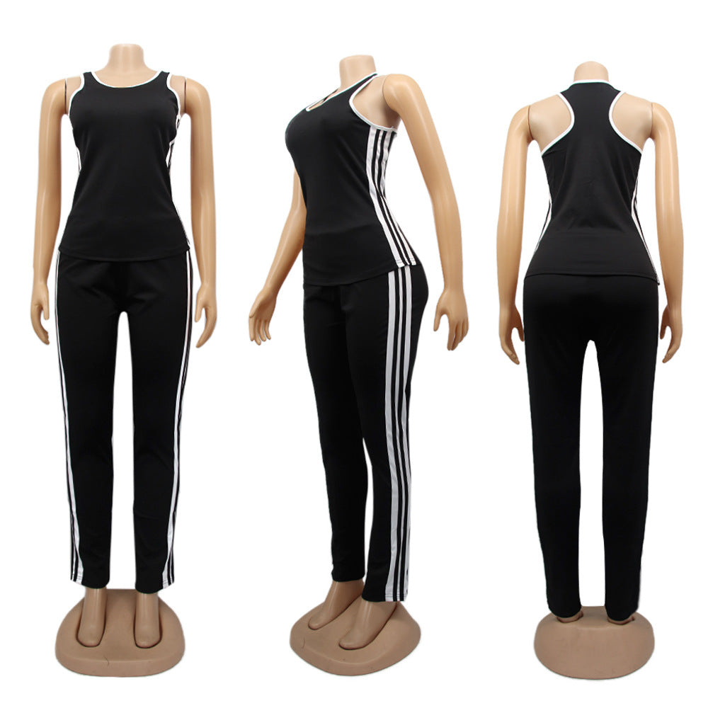 Women Long Sleeve Top Pant Tank Top Casual Sports Three-Piece 9