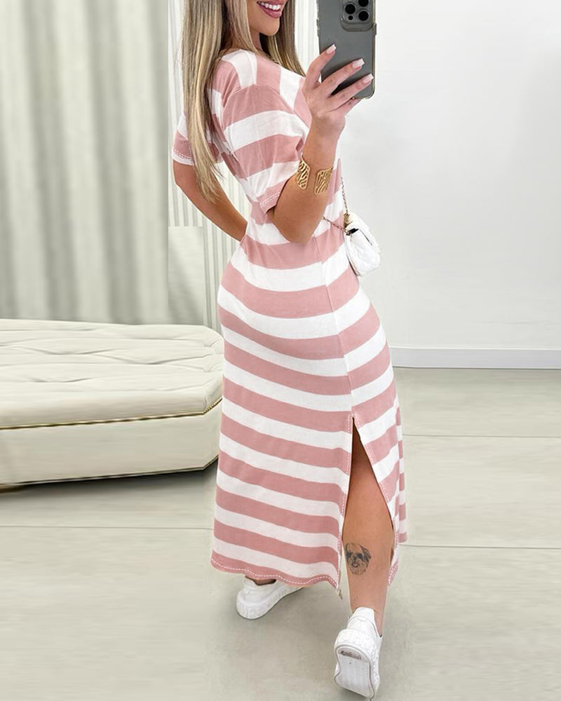 Women striped slit Casual Dress 3