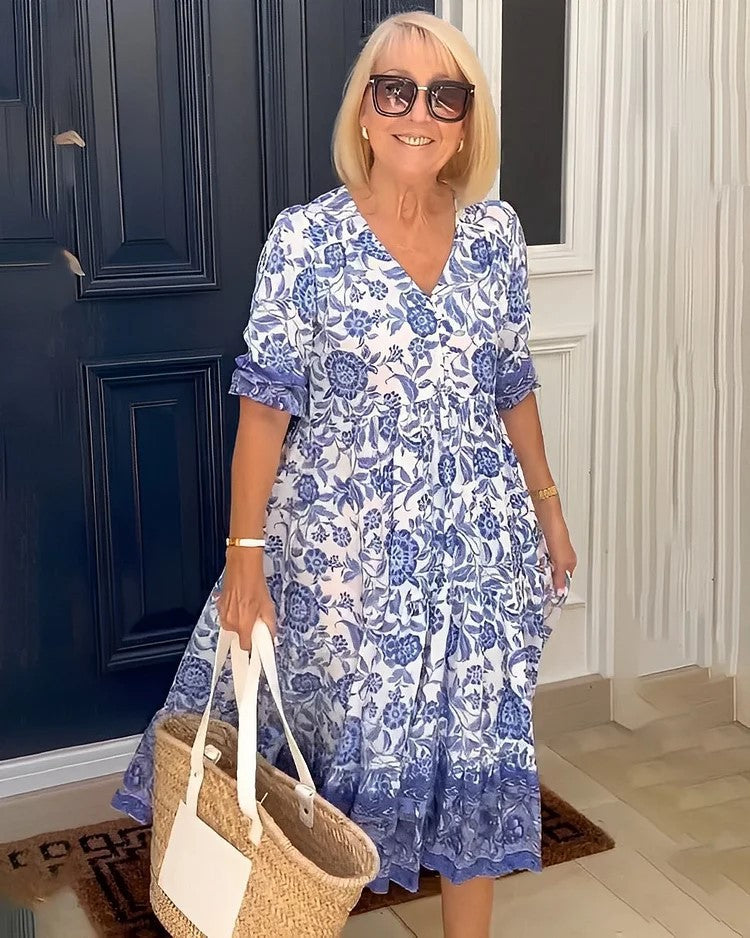 Summer Chic Career Long Floral Tie-Dye Print Plus Size Loose Versatile Dress for Women 12