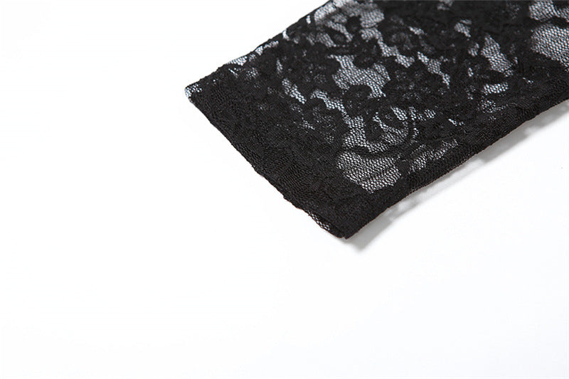 Women's Spring Summer Style Street Sexy See-Through Round Neck Long Sleeve Lace Tight Fitting Jumpsuit 13