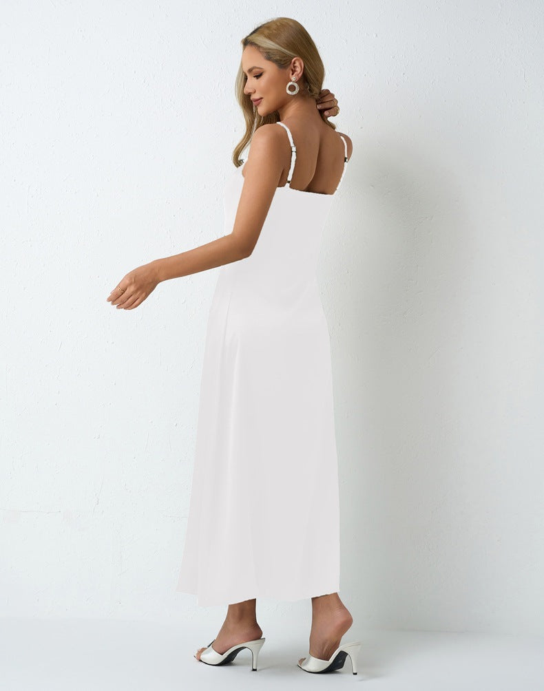 Women Pleated Sleeveless Satin Dress 56