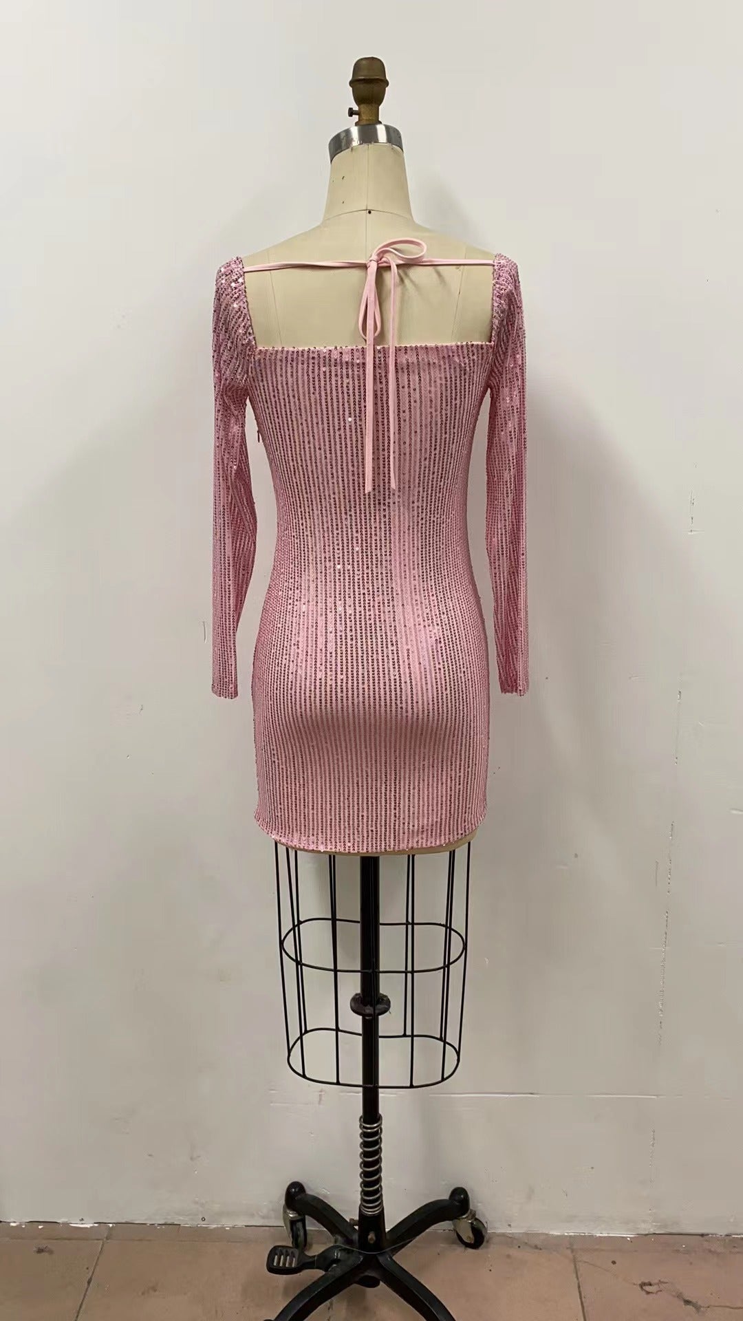 Sexy Long Sleeve Solid Color Sequin Evening Dress Slim Bodycon Dress 29