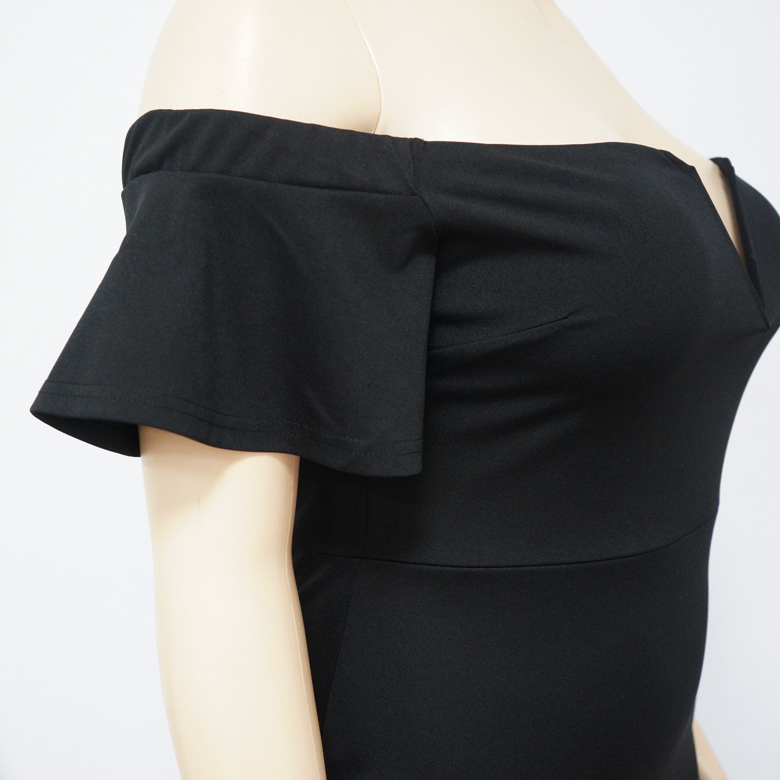 Sexy See-Through Fashion V Neck Short Flare Sleeves Plus Size Maxi Dress 14