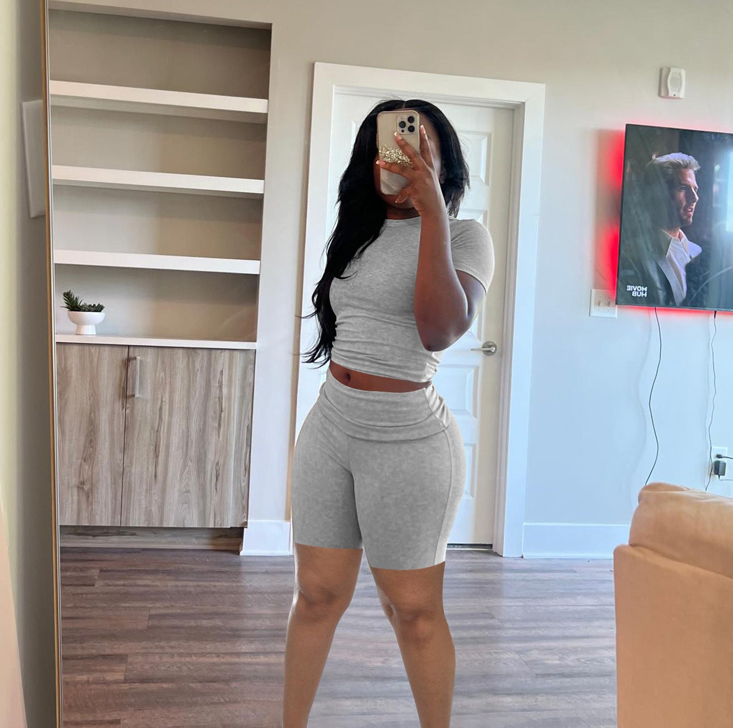 Short-Sleeve Round Neck Shorts Set Casual Summer Outfit 4