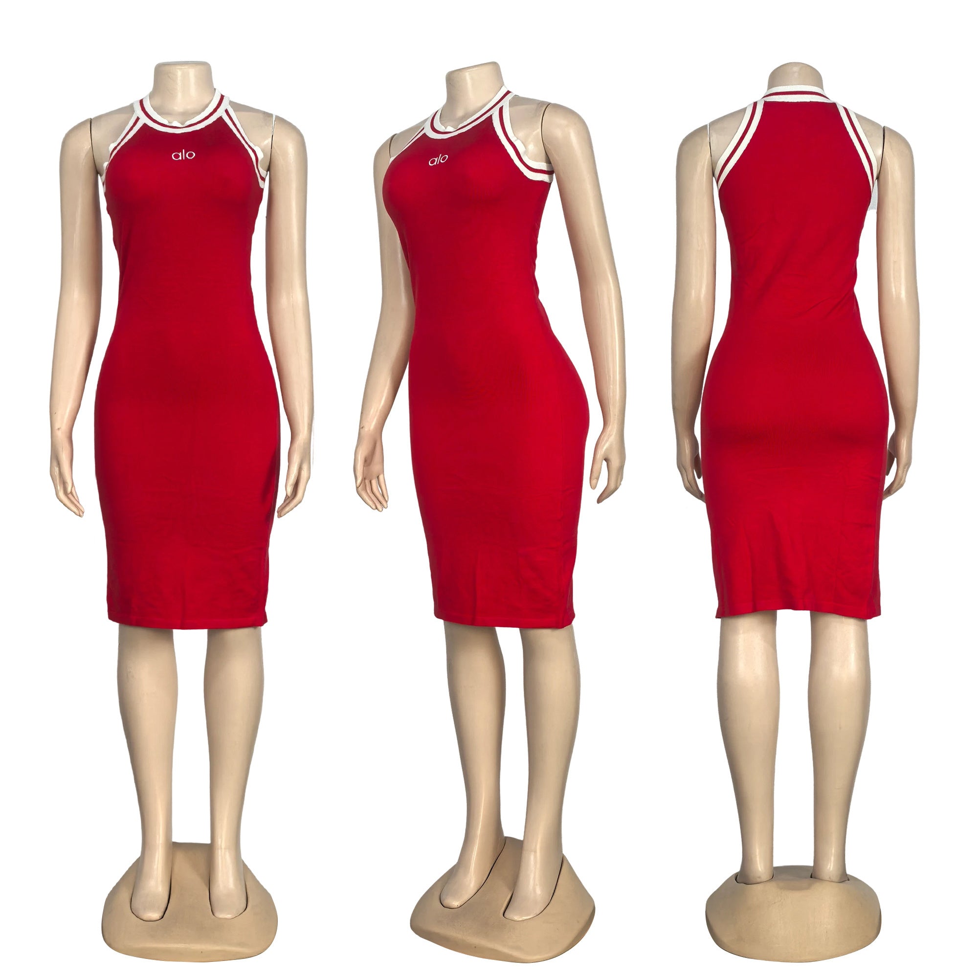 Women's Knitting Fashion Sleeveless Embroidered Halter Neck Sexy Bodycon Dress 7