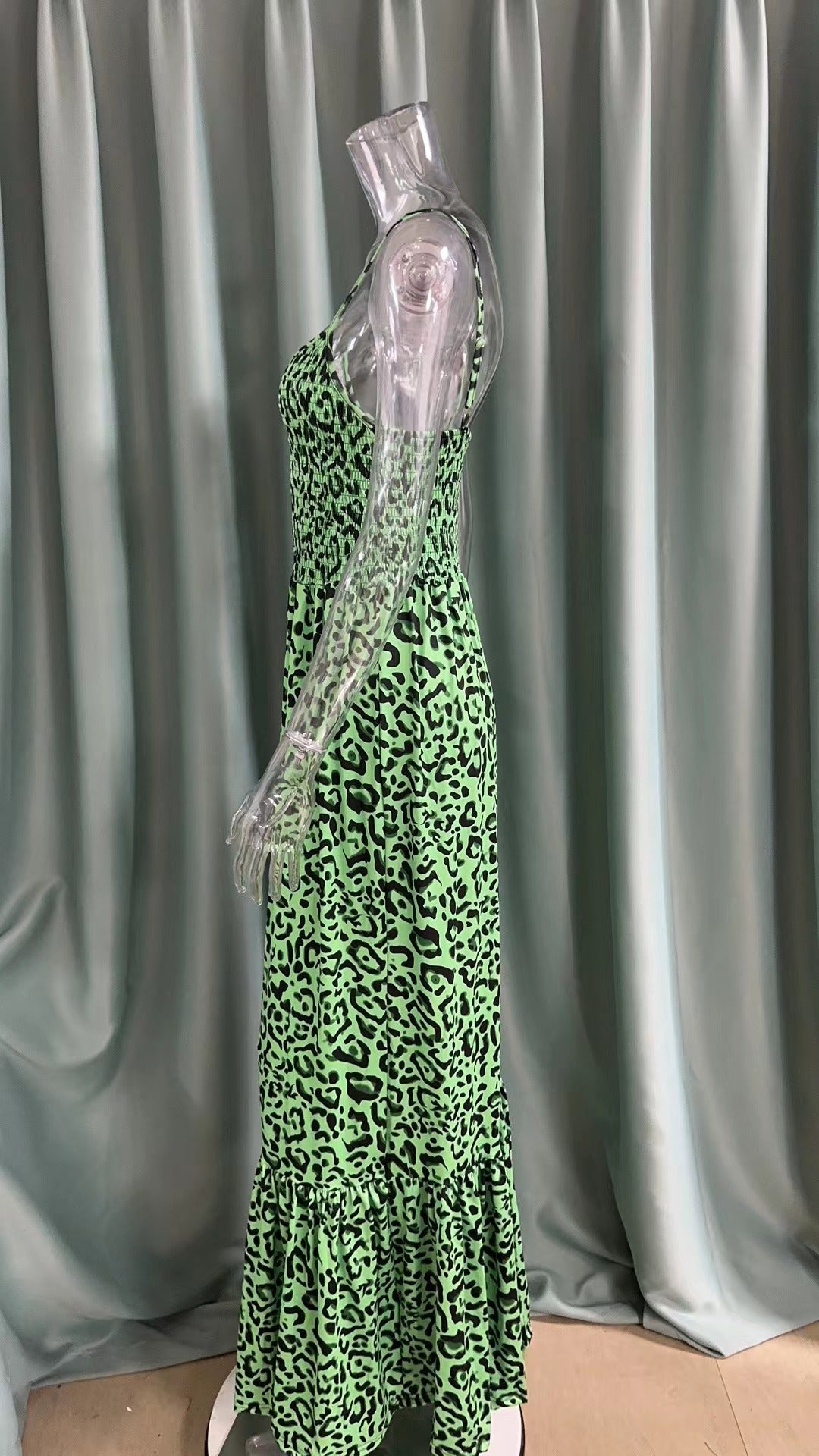 Summer Leopard Print V Neck Dress High Waist Sexy Chic Fashion Long Dress 26