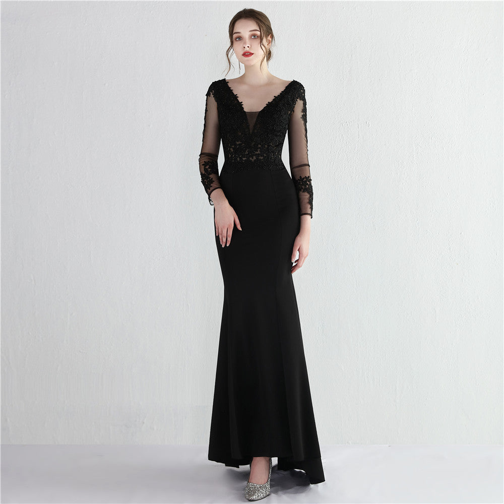 Autumn Occasional Formal Lace Upper V-Neck Mermaid Evening Dress 5