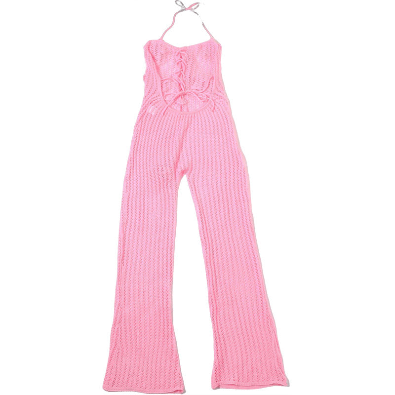 Spring Sexy Halter Neck Low Back Slim Flared Jumpsuit 18