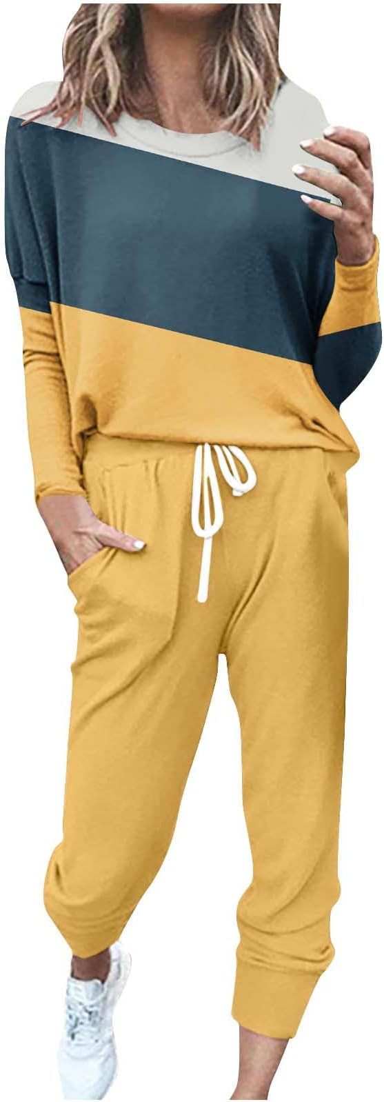 Women Loose Solid Long Sleeve Top and Pant Casual Two-piece Set 38