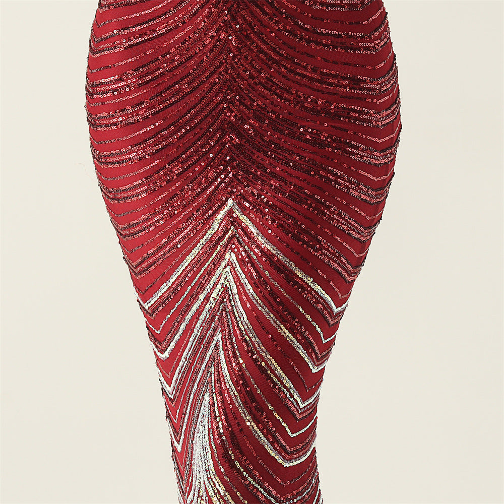 Plus Size Women V Neck Wave Gradient Beaded Beaded Formal Party Evening Dress 43