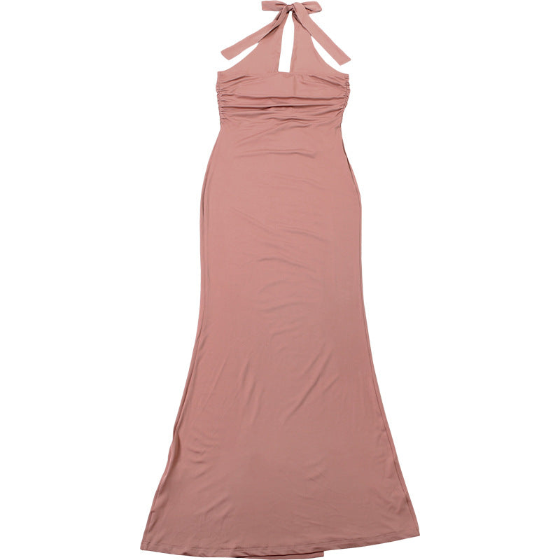 Autumn Winter Women's Sexy Halter Neck Low Back Fashion Metal Decorative Button Bodycon Dress 9