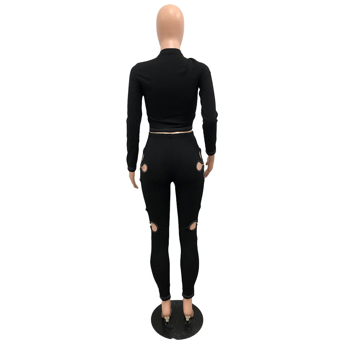 Stretch Ribbed Quatrefoil Cutout Sexy Two-Piece Set 7