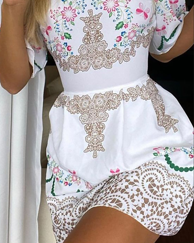 Women Retro Floral Puff Sleeve Dress 3