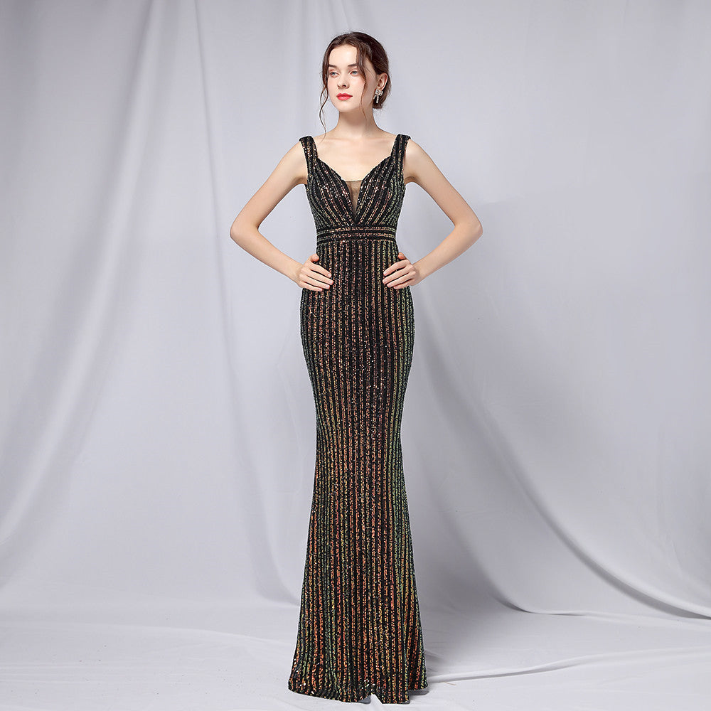 Summer Formal Sequin V-Neck Sleeveless Mermaid Evening Dress 7