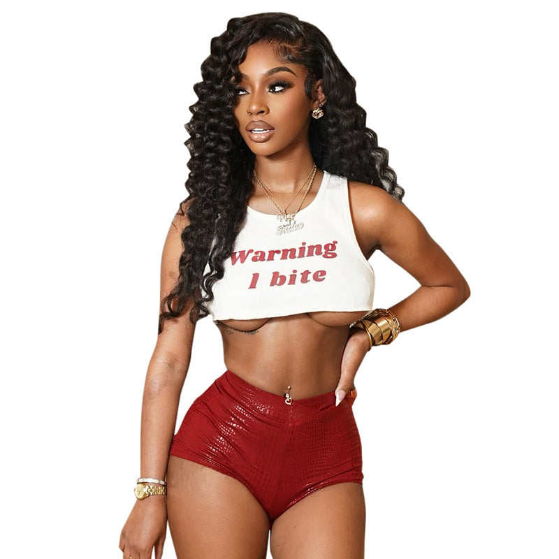 Women's Sexy Solid Color Faux PU Snake-Print Leather Tight-Fitting Low-Rise Shorts 6