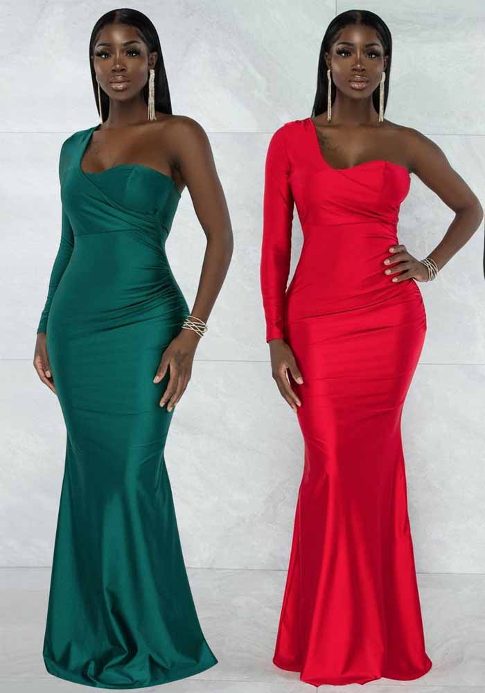 Fall Women Sexy One Shoulder Party Evening Dress Mermaid Skirt 5