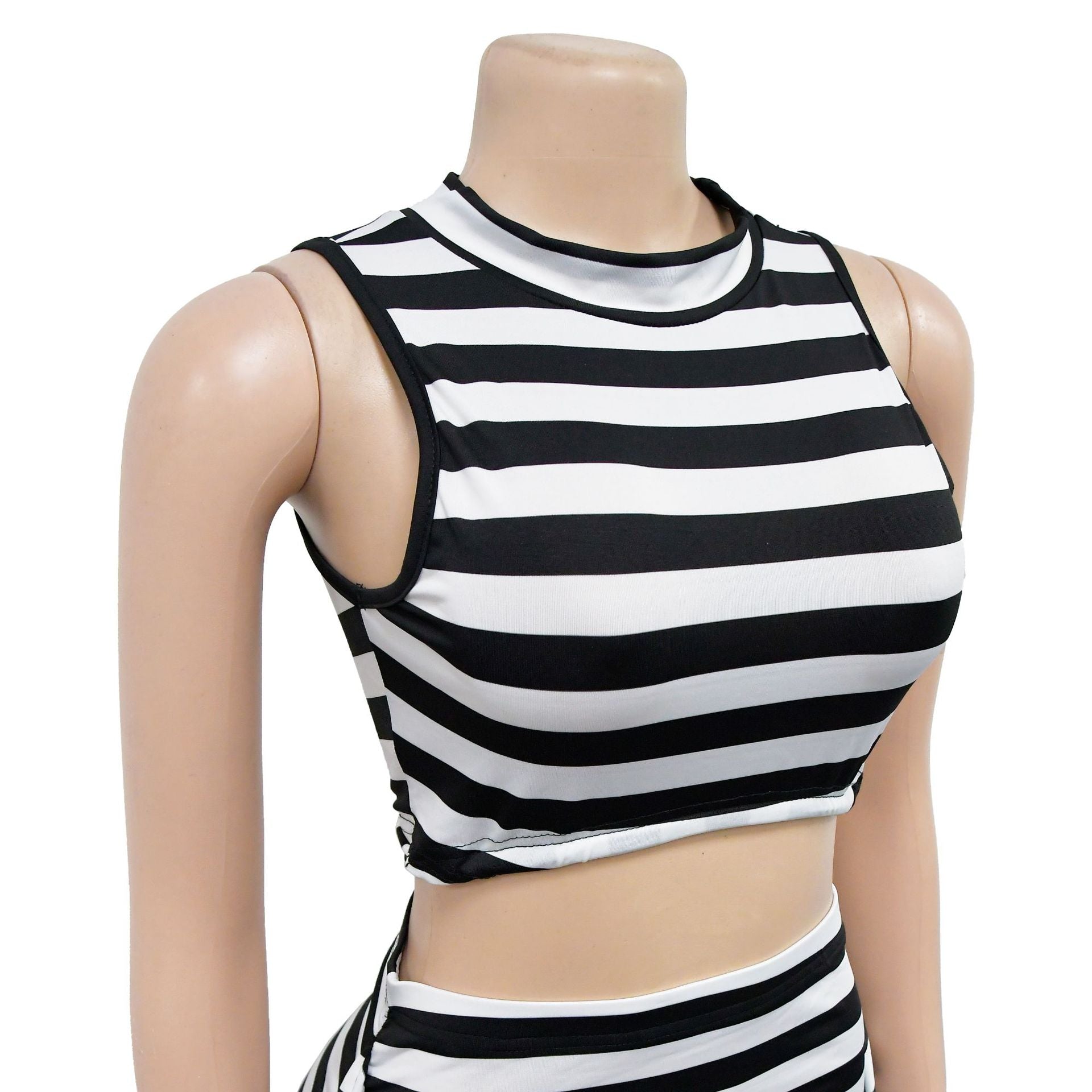 Ladies' Fashion Stripe Sleeveless Crop Top Maxi Skirt Two-Piece Set 17