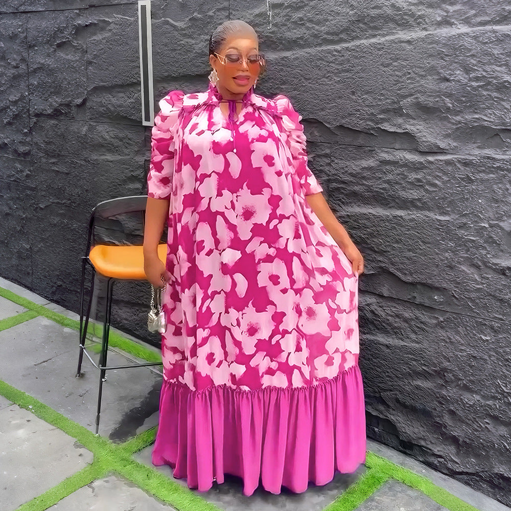 Plus Size African Women Chiffon Print Dress