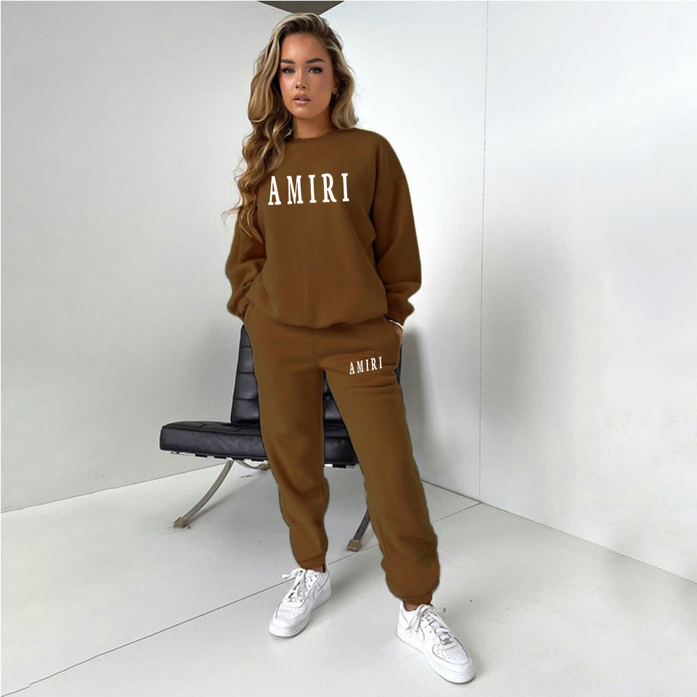 Women'S Printed Round Neck Pullover Two-Piece Pants Set 17