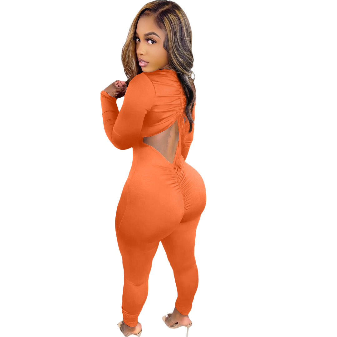Women's Back Drawstring Scrunch Butt Sexy Jumpsuit 13